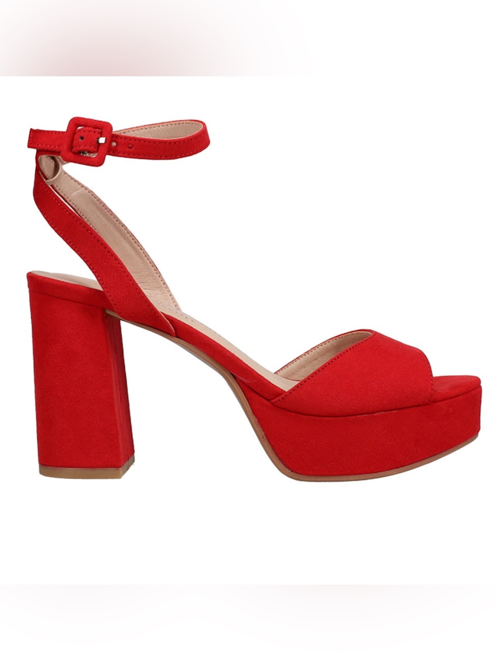 Chinese Laundry Lollipop Red Theresa Micro Suede Platform Block Heel Ankle Strap